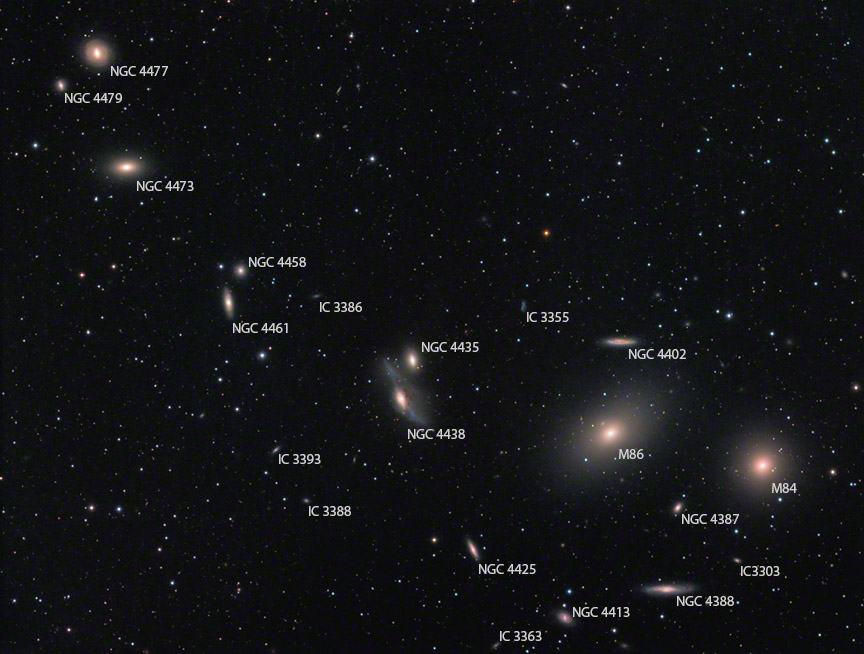 Markarian's Chain of Galaxies Labeled
