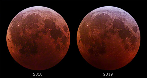 Lunar Eclipse Stereo Pair 2010 & 2019